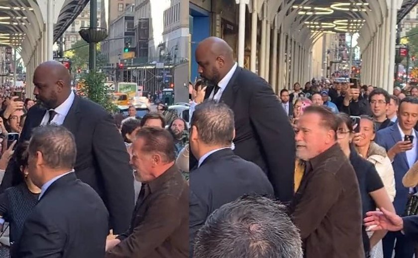 Segurança gigante de Arnold Schwarzenegger deixa ator 'baixinho', e vídeo viraliza; veja