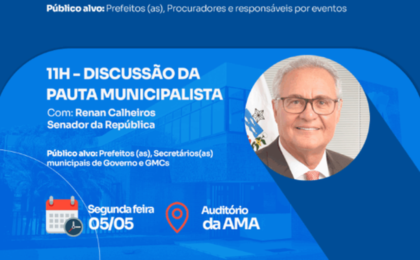 Senador Renan Calheiros confirma participação na reunião da AMA