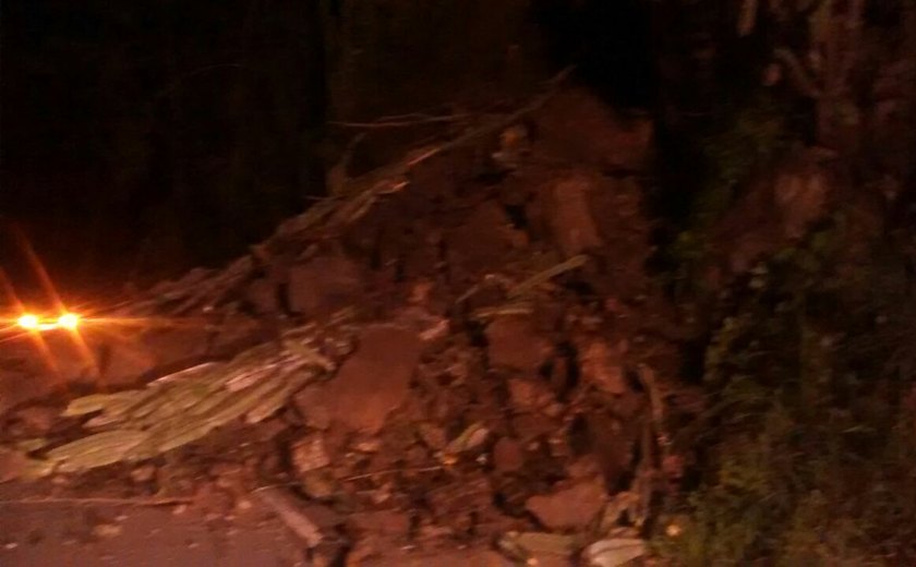 Trecho da AL-210 em Palmeira dos Índios está bloqueado devido ao deslizamento de terra