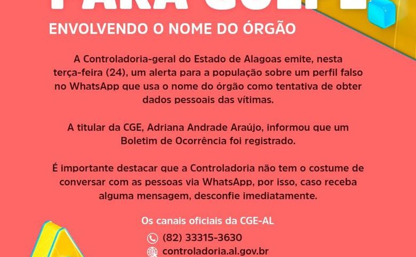 Controladoria emite alerta para golpe usando o nome do órgão