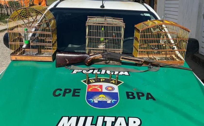 Polícia Ambiental apreende seis armas, um simulacro e resgata cinco aves silvestres