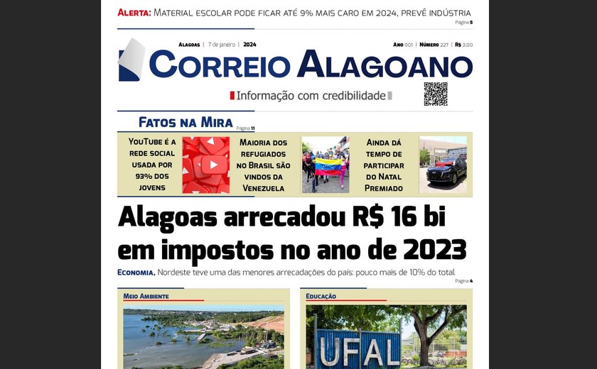 Alagoas arrecadou R$ 16 bi em impostos no ano de 2023