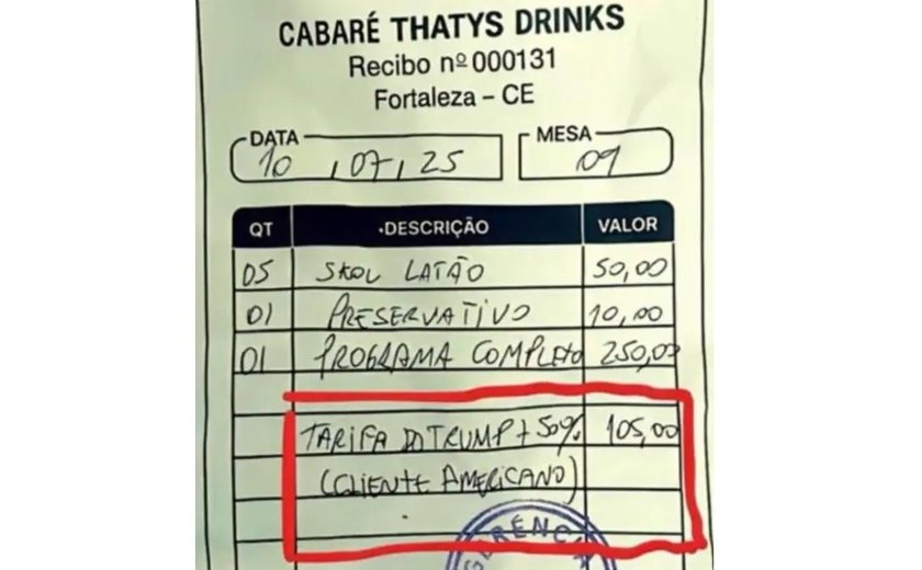 Recibo de cabaré com “tarifa do Trump” viraliza nas redes sociais