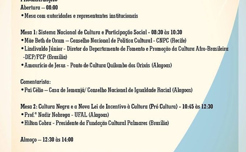Seminário Fomento à Cultura Afro-Brasileira e Promoção da Saúde da População Negra