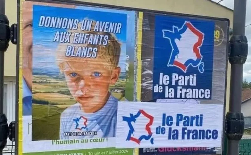 Cartaz eleitoral da extrema direita choca franceses e vira caso de polícia: 'Vamos dar futuro às crianças brancas'