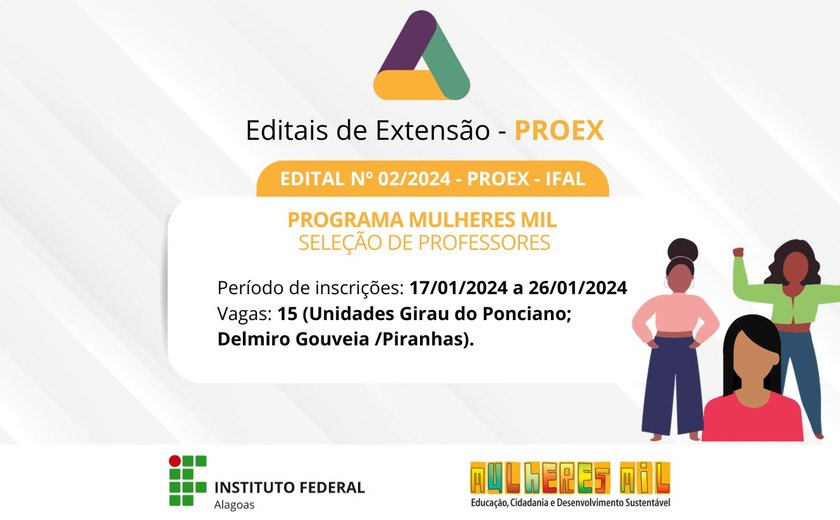Ifal seleciona profissionais para atuarem como formadores em cursos do Mulheres Mil