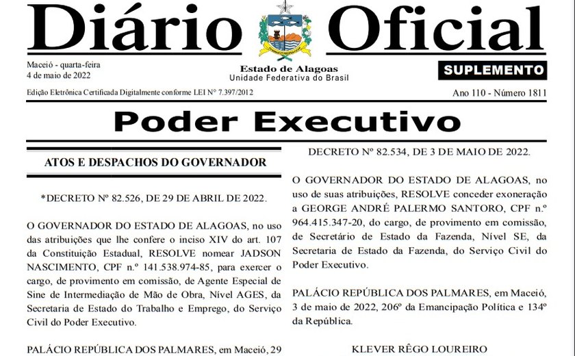 Publicação do Diário Oficial confirma exoneração de Santoro
