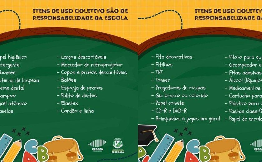 PROCON Arapiraca divulga lista de itens que não podem ser exigidos pela escola