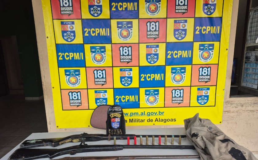 Polícia Militar apreende armas de fogo e munições em acampamento clandestino de caça
