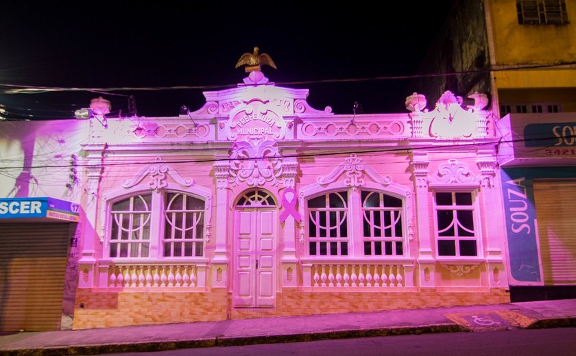 Prefeitura de Palmeira ilumina prédios e monumentos públicos em alerta ao Outubro Rosa