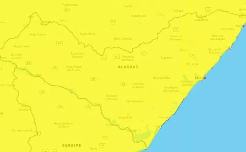 Alerta para chuvas intensas em 13 cidades do Sertão de Alagoas
