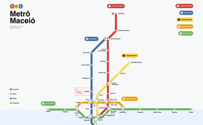 Designer imagina rota de metrô para Maceió; veja linhas e estações