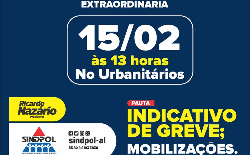 Sindpol convoca PCs para Assembleia Geral na próxima terça (15)