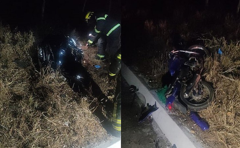 Uma pessoa morre e outra fica ferida em acidente com carro, moto e animal, em Delmiro Gouveia