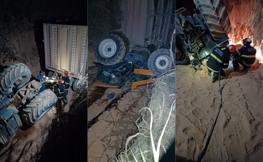 Corpo de Bombeiros atua em capotamento de trator que deixou um morto em Rio Largo