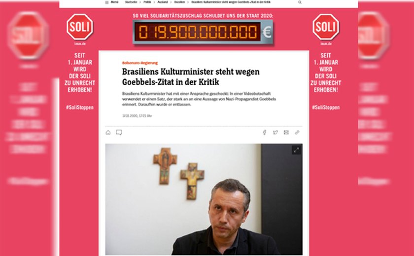 Referência a Goebbels feita por Roberto Alvim repercute na imprensa estrangeira