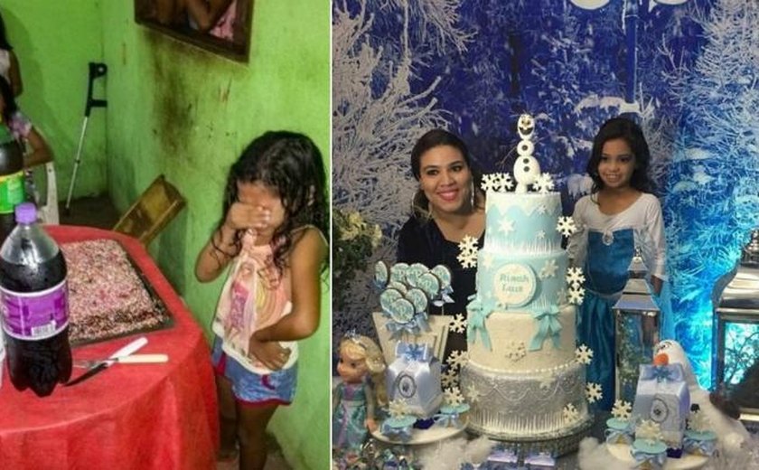 Menina que se emocionou ao ganhar bolo de aniversário ganha festa do &#8216;Frozen&#8217;