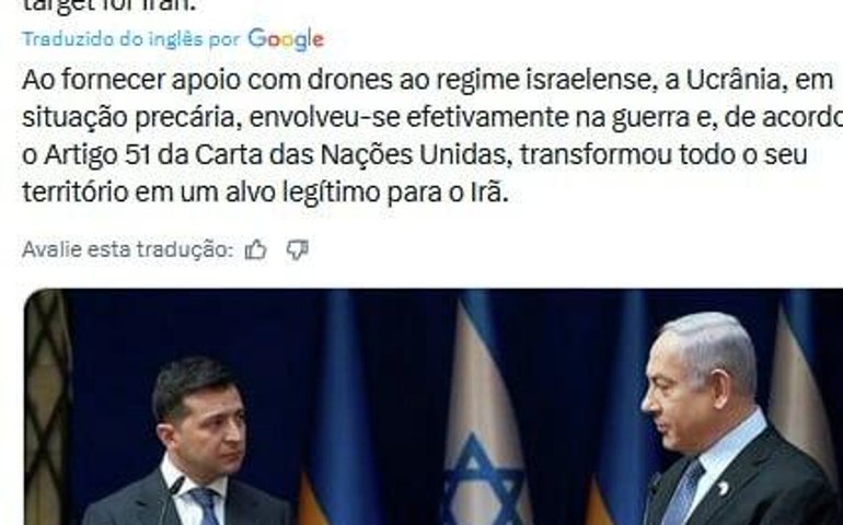 Ucrânia se torna alvo legítimo do Irã após apoio a Israel com drones, afirma parlamentar