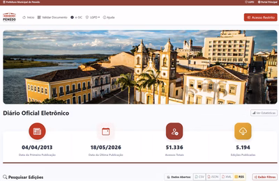 Prefeitura de Penedo lança novo Diário Oficial Eletrônico próprio e moderniza publicação dos atos municipais