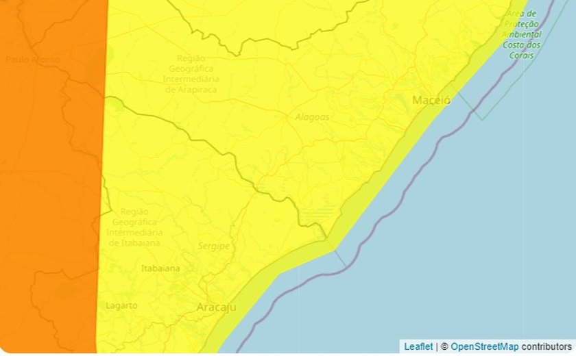 Inmet faz alerta de perigo potencial de chuvas para todo o estado de Alagoas até esta terça-feira