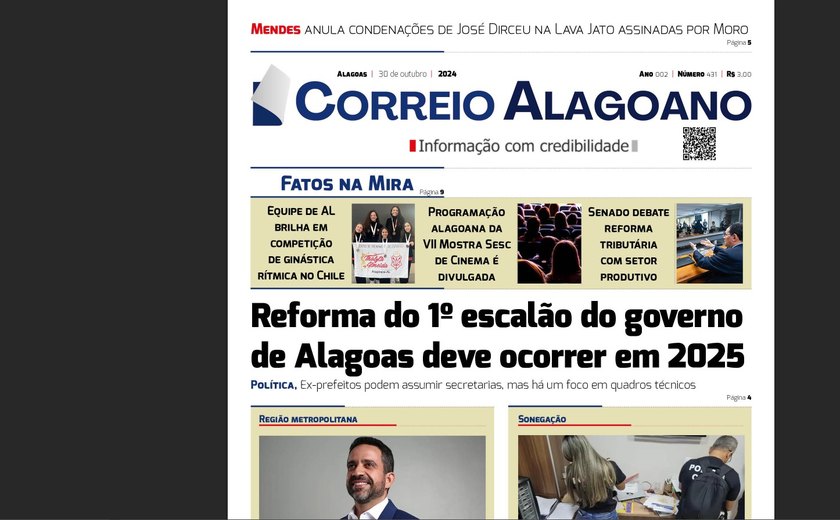 Reforma do 1º escalão do governo de Alagoas deve ocorrer em 2025