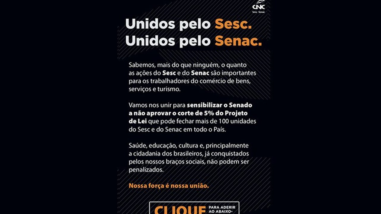 Mensagem sobre corte de recursos do Sesc e Senac é imprecisa