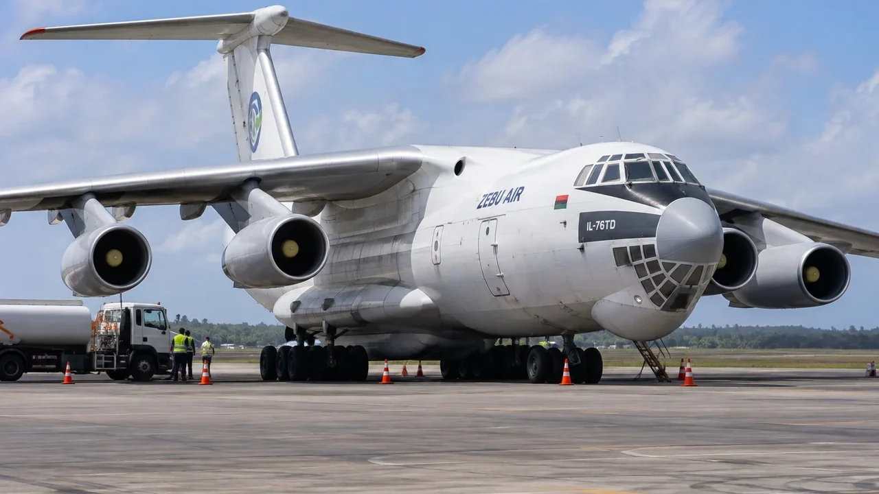 Avião cargueiro de origem soviética faz escala no Aeroporto Zumbi dos Palmares