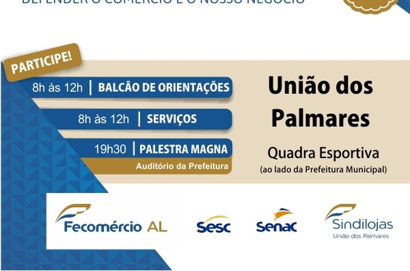 União dos Palmares receberá a Caravana Fecomércio na próxima terça, dia 22