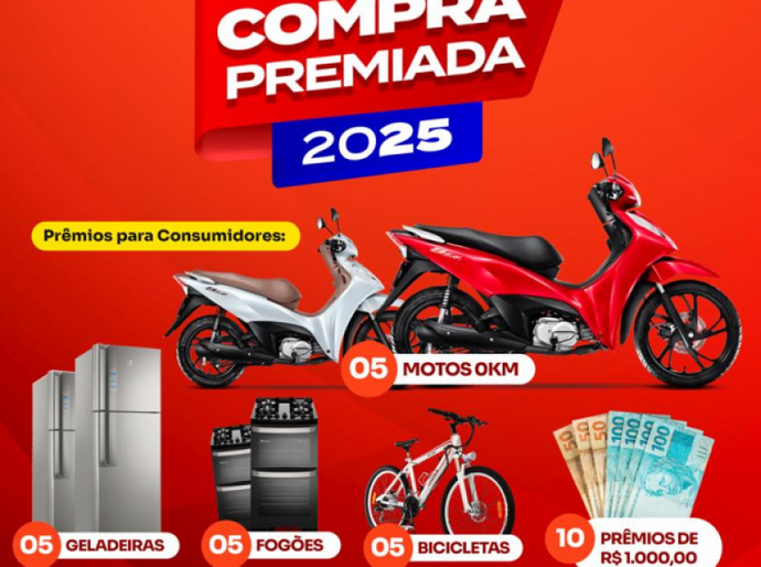 Campanha Compra Premida 2025 vai sortear cinco motos para clientes em Campo Alegre