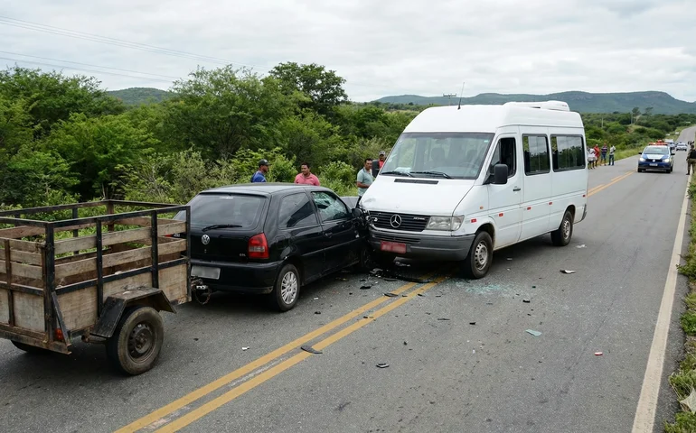 Colisão entre van intermunicipal e carro com reboque de cavalos assusta moradores na zona rural de Penedo