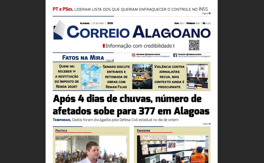 Após 4 dias de chuvas, número de afetados sobe para 377 em Alagoas