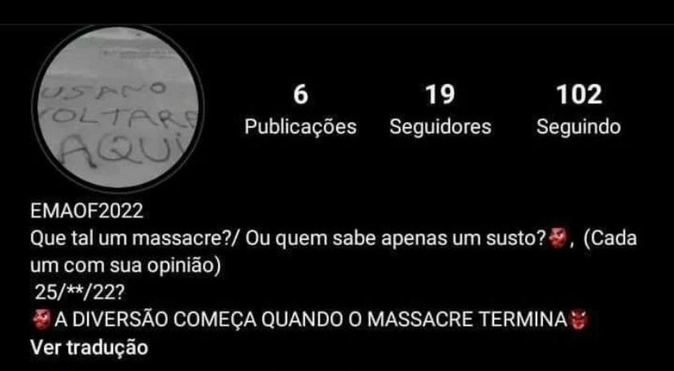 Perfil criado por aluno com ameaça de massacre em Sergipe é investigado / Foto: Foto: Portal A8SE/Reprodução