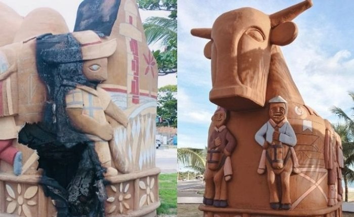 Escultura ‘Boi Bumbá’ foi queimada