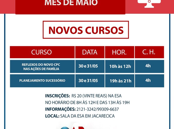 ESA oferta mais dois cursos para encerrar atividades no mês de maio