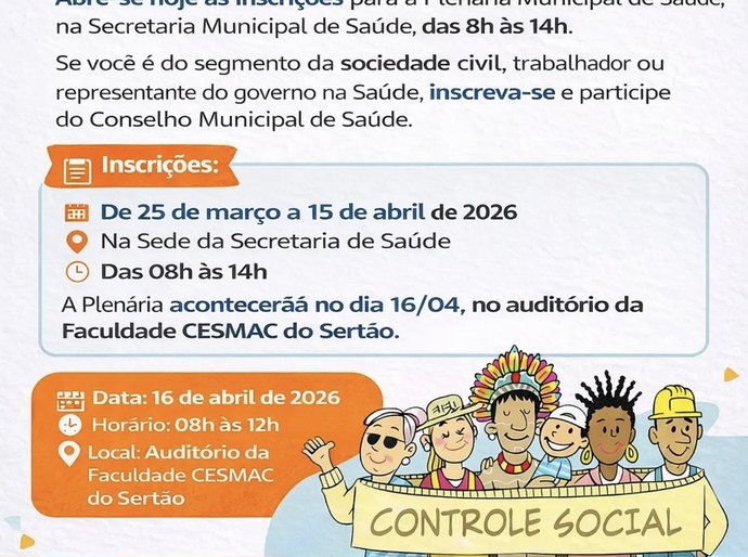 Inscrições para novos conselheiros municipais de Saúde de Palmeira já estão abertas; eleição acontece dia 16 de abril