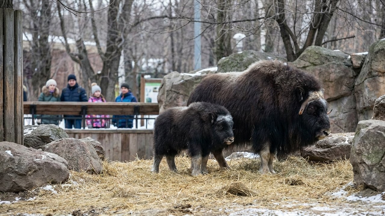 Filhote de boi-almiscarado nasce no Zoológico de Moscou