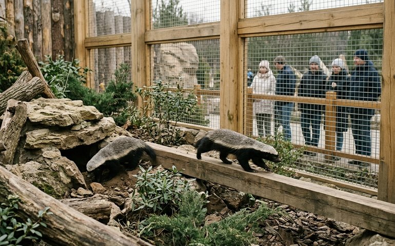Texugos-do-mel ganham novo recinto externo no zoológico de Moscou