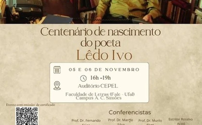 Poeta alagoano Lêdo Ivo será homenageado em seu centenário de nascimento por evento da Ufal