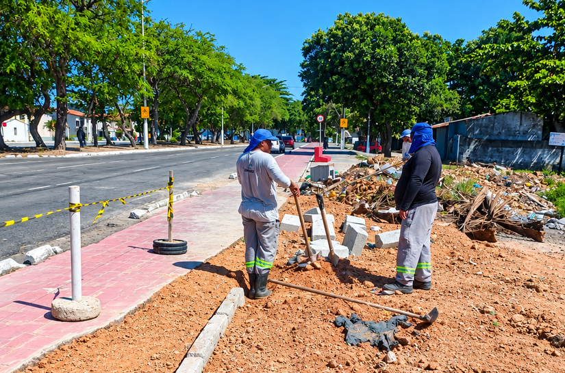 Prefeitura realiza manutenção no calçadão da orla lagunar do Vergel do Lago