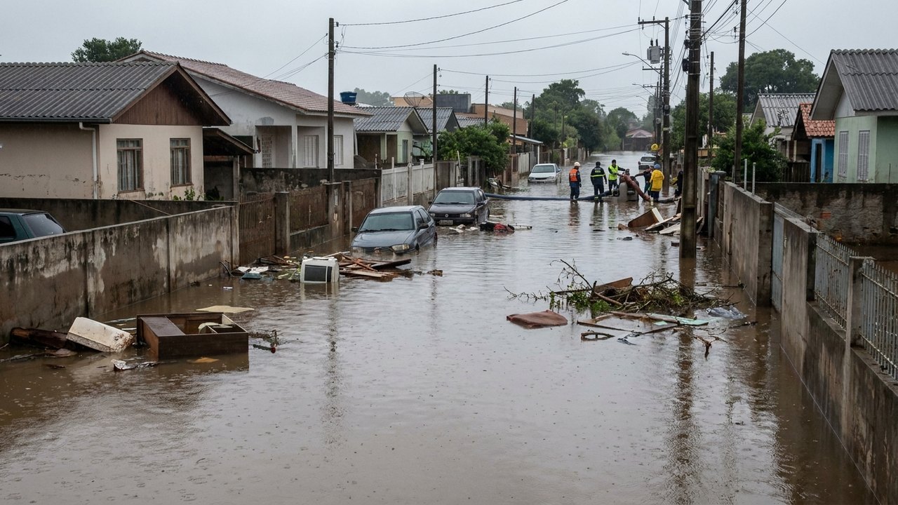Chuva forte impõe emergência e deixa rastro de destruição em cidade do RS