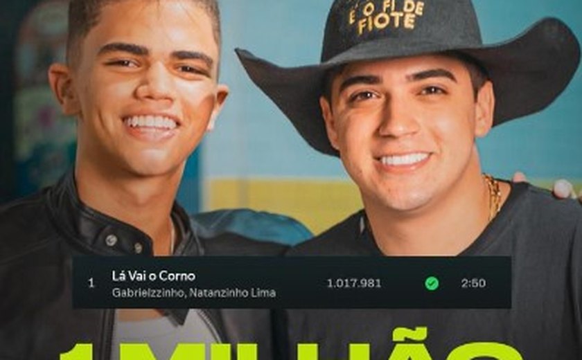Canção ‘Lá vai o corno’ de Gabrielzzinho e Nattanzinho Lima chega a mais de 1 milhão de streams no Spotify
