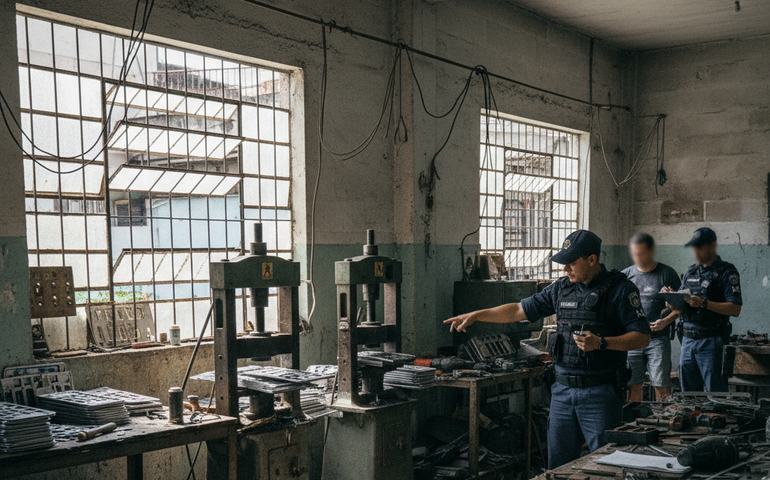PM descobre fábrica clandestina de placas de veículos na Vila Kennedy