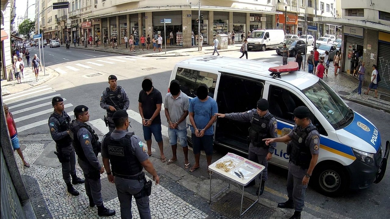 Homem é preso com cordões escondidos na boca e outros três por roubo de celular com faca no Rio