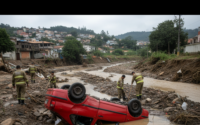 Buscas continuam em Petrópolis para encontrar servidor desaparecido durante enxurrada