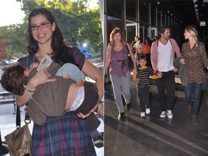 Mel Lisboa com o filho Bernando e Bruno Mazzeo com Juliana Didone
