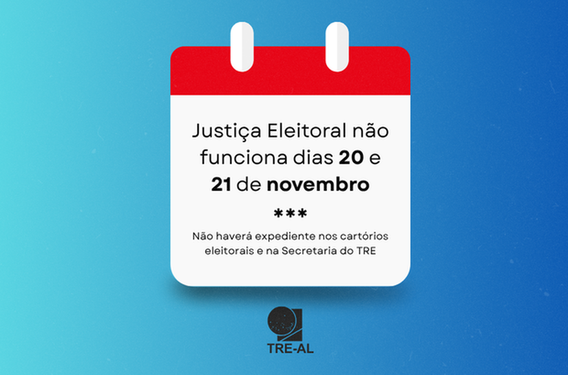 Justiça Eleitoral não funciona dias 20 e 21 de novembro