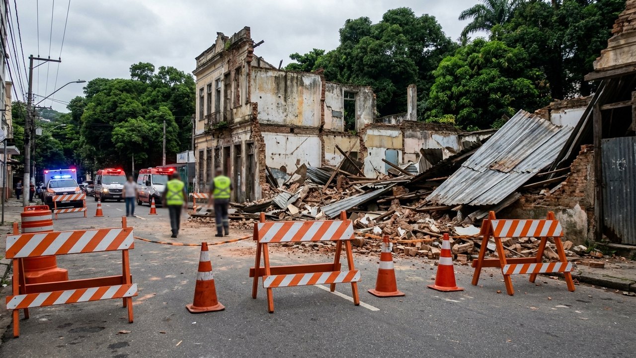 Desabamento de casarão interdita trecho da Rua Cosme Velho, na Zona Sul do Rio