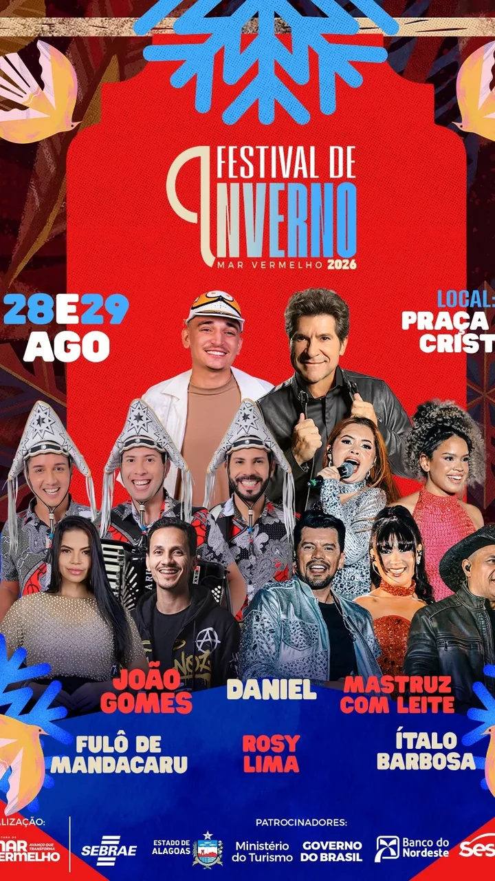 Festival de Inverno de Mar Vermelho 2026 anuncia programação com grandes atrações nos dias 28 e 29 de agosto