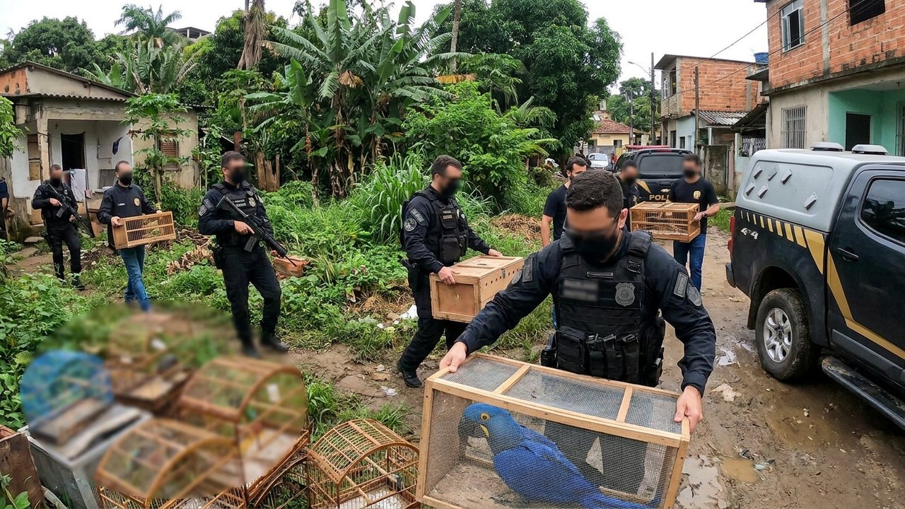 Arara-azul e outras espécies ameaçadas são resgatadas em operação da PF contra tráfico de animais silvestres em Niterói