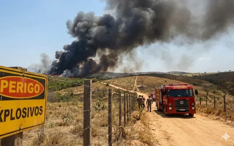 Alerta em Atalaia: incêndio atinge vegetação em área de mineração com depósito de explosivos